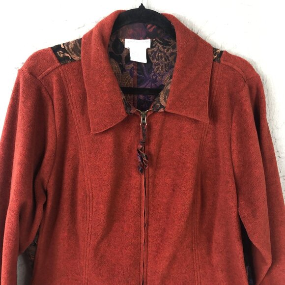 Soft Surroundings Jacket Womens 1X Rust Orange Zip Front Tapestry Floral Back - Picture 16 of 16